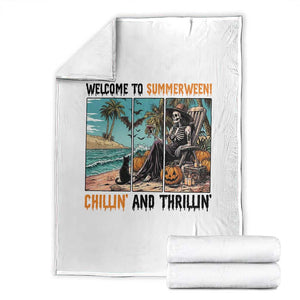 Welcome To Summerween Chillin And Thrillin Throw Blanket Spooky Beach Party Gift TS12 White Print Your Wear