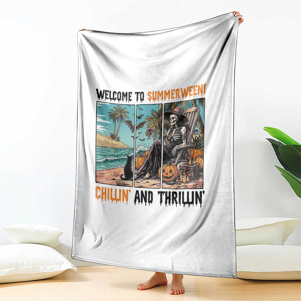 Welcome To Summerween Chillin And Thrillin Throw Blanket Spooky Beach Party Gift TS12 Print Your Wear