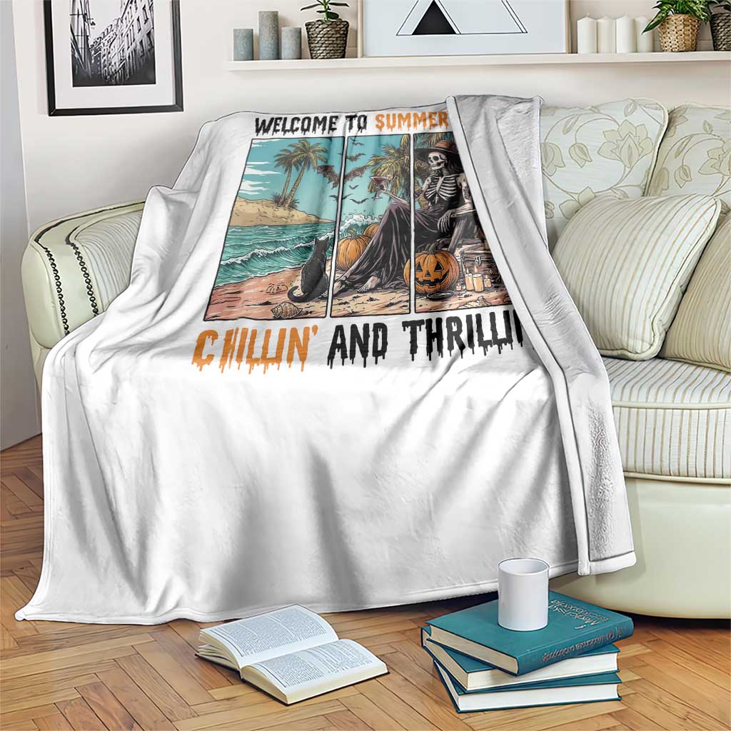 Welcome To Summerween Chillin And Thrillin Throw Blanket Spooky Beach Party Gift TS12 Print Your Wear