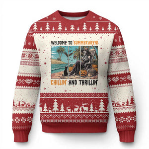 Welcome To Summerween Chillin And Thrillin Ugly Christmas Sweater Spooky Beach Party Gift TS12 Beige Red Print Your Wear