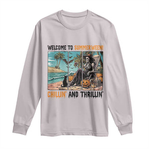 Welcome To Summerween Chillin And Thrillin Long Sleeve Shirt Spooky Beach Party Gift TS12 Ice Gray Print Your Wear