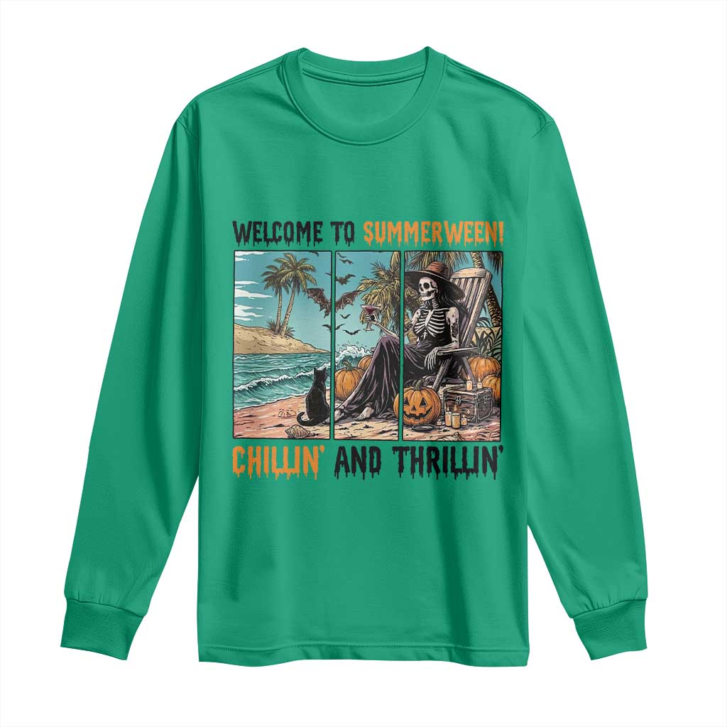 Welcome To Summerween Chillin And Thrillin Long Sleeve Shirt Spooky Beach Party Gift TS12 Irish Green Print Your Wear