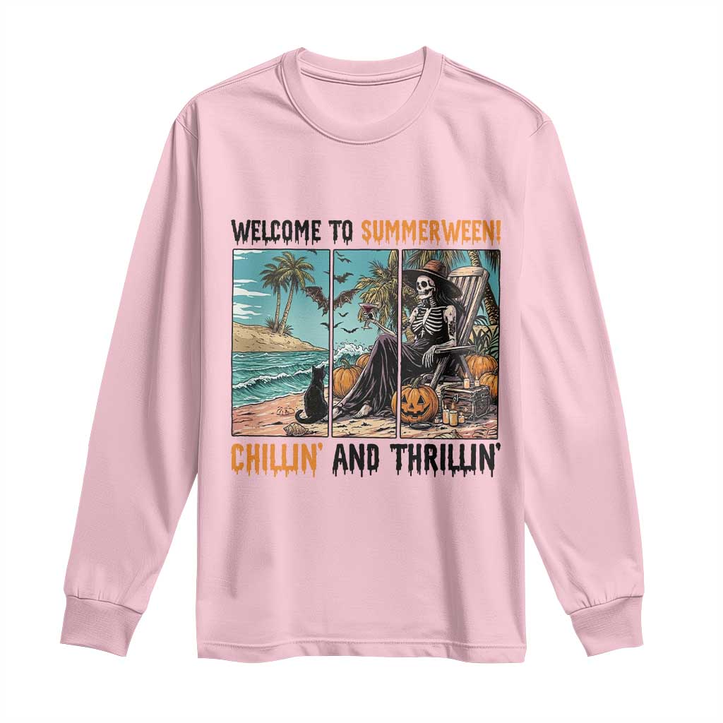 Welcome To Summerween Chillin And Thrillin Long Sleeve Shirt Spooky Beach Party Gift TS12 Light Pink Print Your Wear