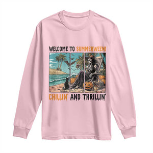 Welcome To Summerween Chillin And Thrillin Long Sleeve Shirt Spooky Beach Party Gift TS12 Light Pink Print Your Wear