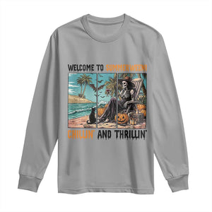 Welcome To Summerween Chillin And Thrillin Long Sleeve Shirt Spooky Beach Party Gift TS12 Sport Gray Print Your Wear