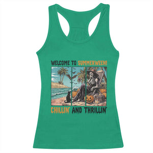 Welcome To Summerween Chillin And Thrillin Racerback Tank Top Spooky Beach Party Gift TS12 Irish Green Print Your Wear