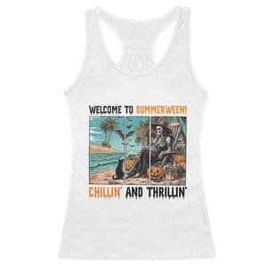 Welcome To Summerween Chillin And Thrillin Racerback Tank Top Spooky Beach Party Gift TS12 White Print Your Wear