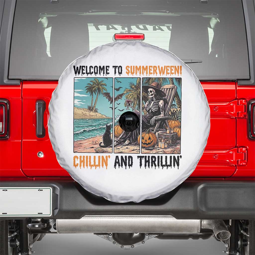 Welcome To Summerween Chillin And Thrillin Spare Tire Cover Spooky Beach Party Gift TS12 White Print Your Wear