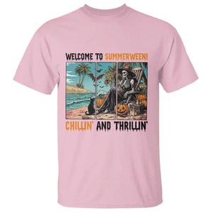 Welcome To Summerween Chillin And Thrillin T Shirt Spooky Beach Party Gift TS12 Light Pink Print Your Wear