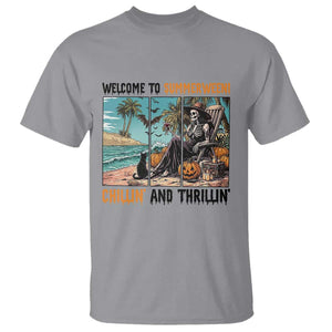 Welcome To Summerween Chillin And Thrillin T Shirt Spooky Beach Party Gift TS12 Sport Gray Print Your Wear