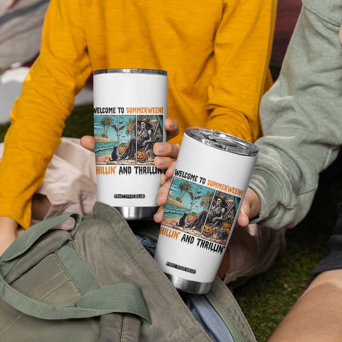 Welcome To Summerween Chillin And Thrillin Tumbler Cup Spooky Beach Party Gift TS12 Print Your Wear