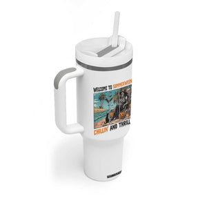 Welcome To Summerween Chillin And Thrillin Tumbler With Handle Spooky Beach Party Gift TS12 Print Your Wear