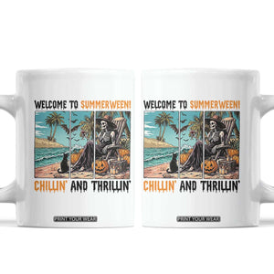 Welcome To Summerween Chillin And Thrillin Coffee Mug Spooky Beach Party Gift TS12 White Print Your Wear