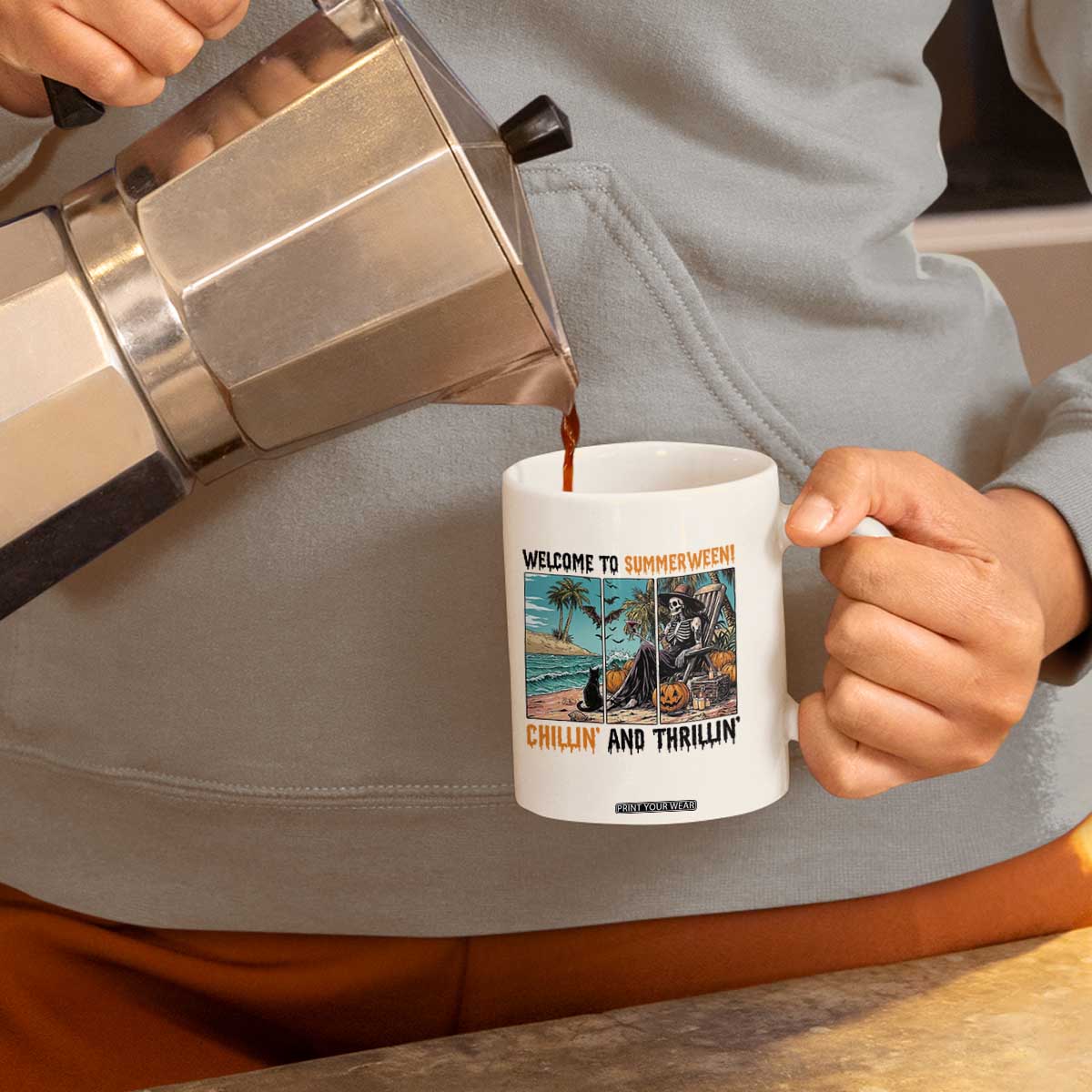 Welcome To Summerween Chillin And Thrillin Coffee Mug Spooky Beach Party Gift TS12 Print Your Wear