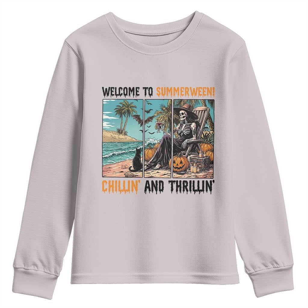 Welcome To Summerween Chillin And Thrillin Youth Sweatshirt Spooky Beach Party Gift TS12 Ice Gray Print Your Wear
