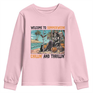 Welcome To Summerween Chillin And Thrillin Youth Sweatshirt Spooky Beach Party Gift TS12 Light Pink Print Your Wear