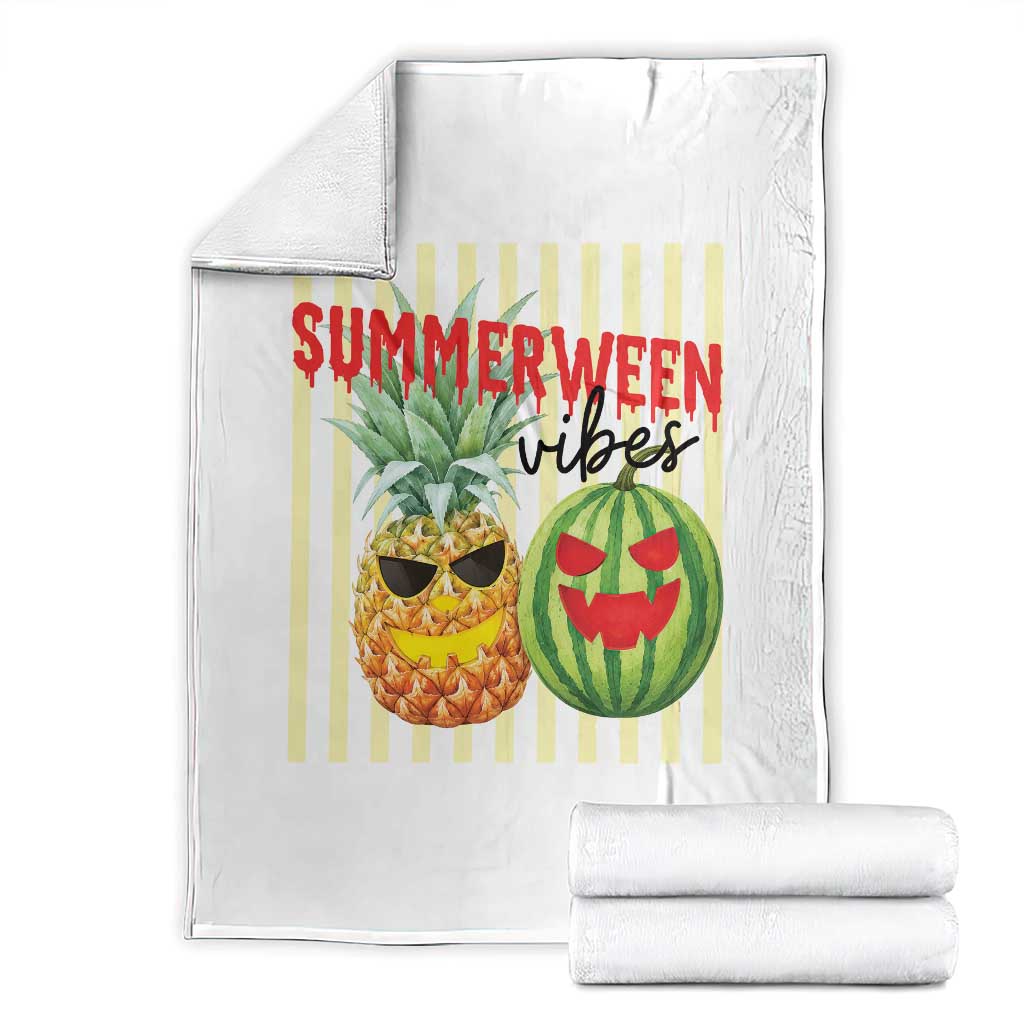 Funny Summerween Fruit Throw Blanket Spooky Pineapple Watermelon Graphic TS12 White Print Your Wear