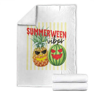 Funny Summerween Fruit Throw Blanket Spooky Pineapple Watermelon Graphic TS12 White Print Your Wear