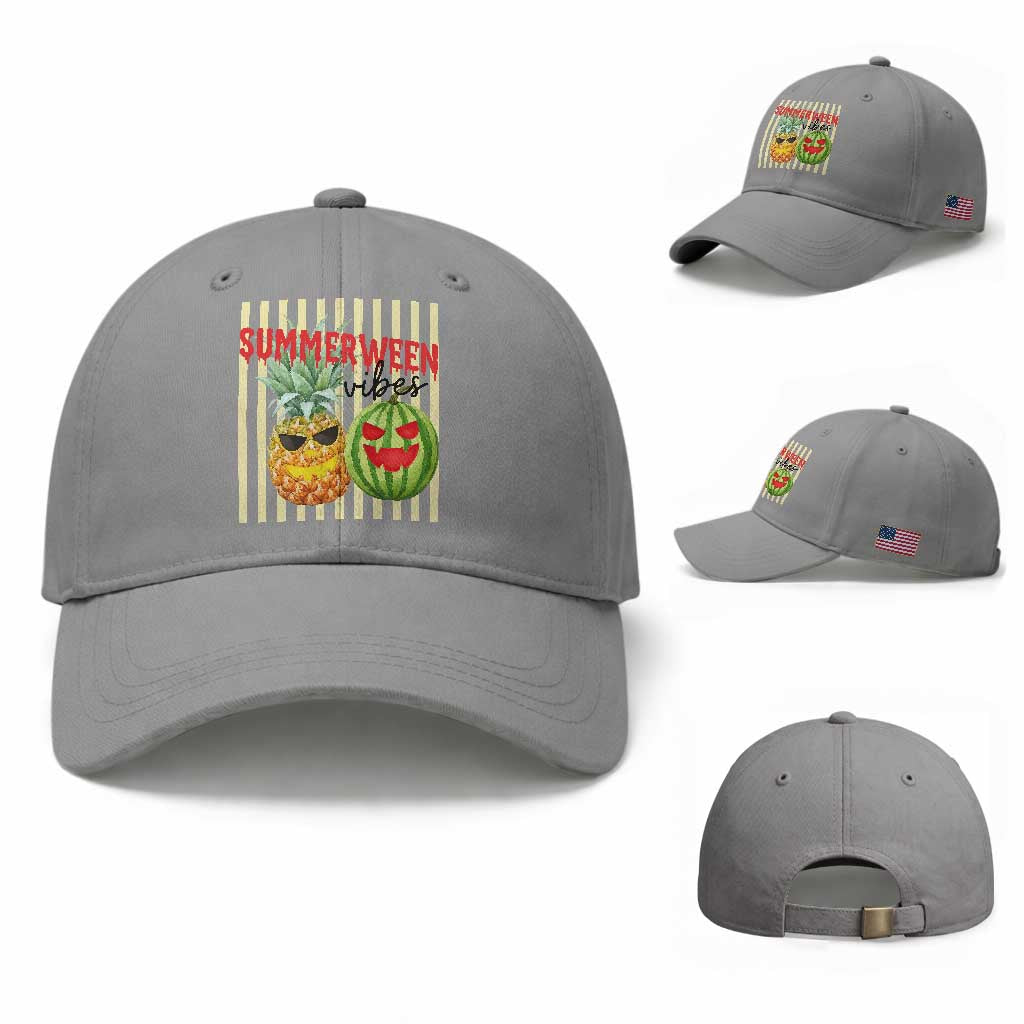 Funny Summerween Fruit Baseball Cap Spooky Pineapple Watermelon Graphic TS12 Baseball Cap Universal Fit Sport Gray Print Your Wear