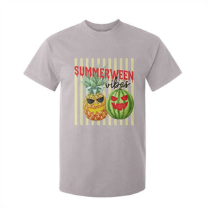 Funny Summerween Fruit T Shirt For Kid Spooky Pineapple Watermelon Graphic TS12 Ice Gray Print Your Wear