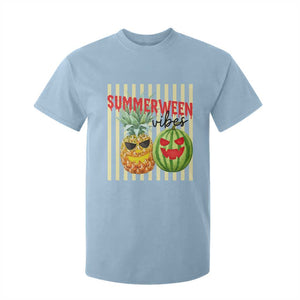 Funny Summerween Fruit T Shirt For Kid Spooky Pineapple Watermelon Graphic TS12 Light Blue Print Your Wear