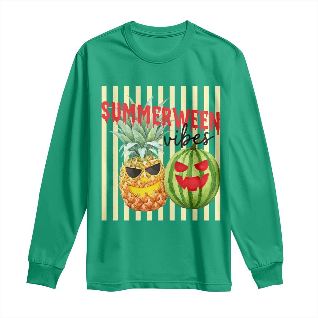 Funny Summerween Fruit Long Sleeve Shirt Spooky Pineapple Watermelon Graphic TS12 Irish Green Print Your Wear