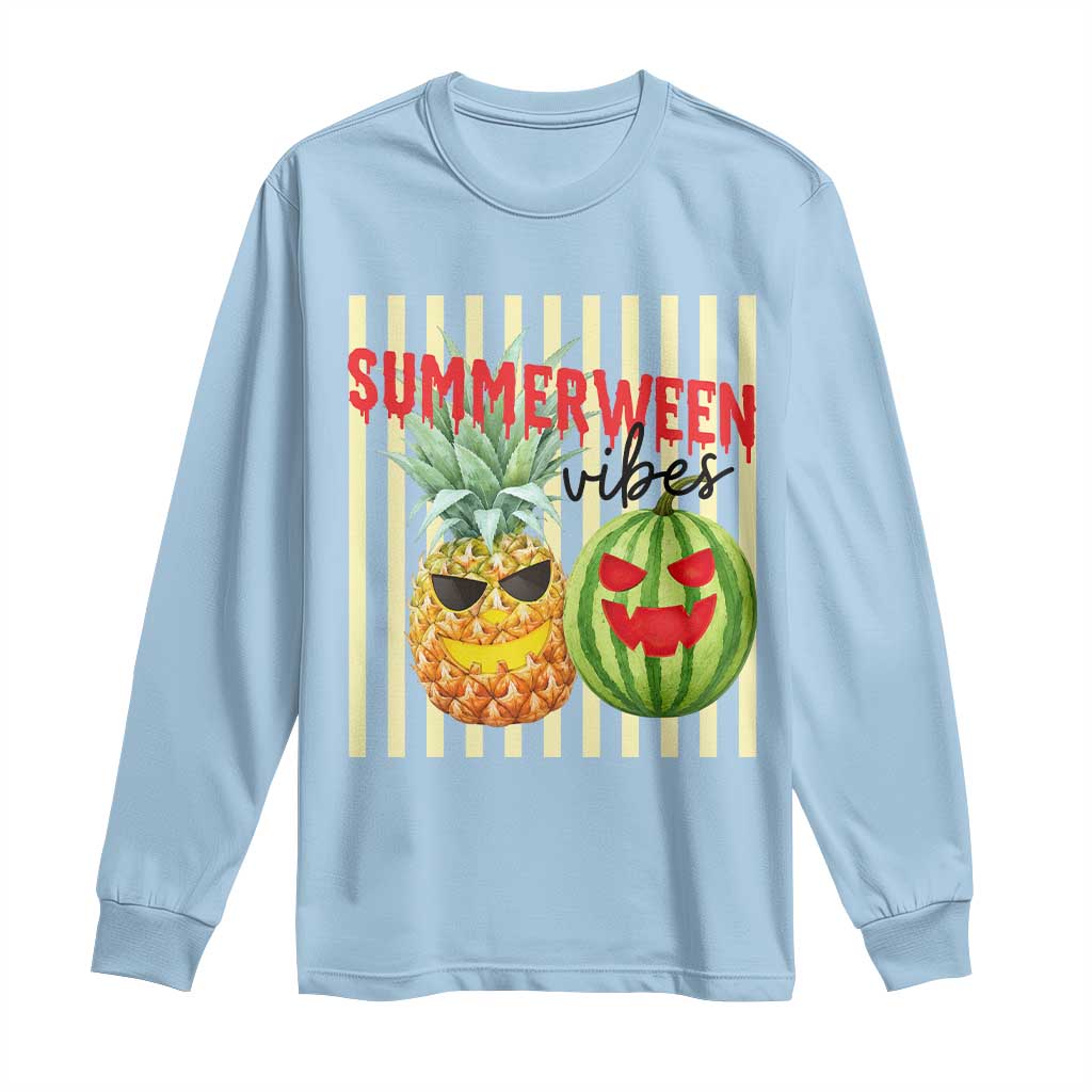 Funny Summerween Fruit Long Sleeve Shirt Spooky Pineapple Watermelon Graphic TS12 Light Blue Print Your Wear