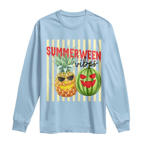 Funny Summerween Fruit Long Sleeve Shirt Spooky Pineapple Watermelon Graphic TS12 Light Blue Print Your Wear