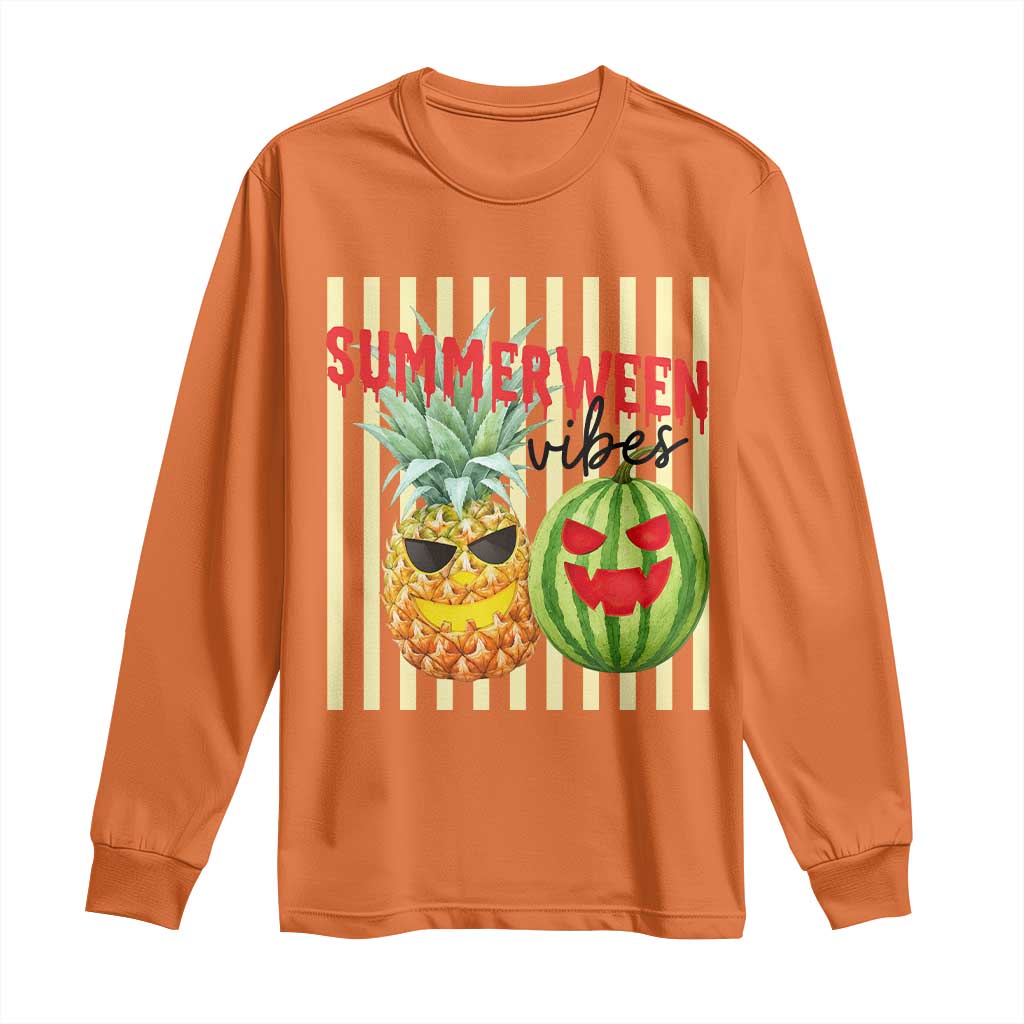 Funny Summerween Fruit Long Sleeve Shirt Spooky Pineapple Watermelon Graphic TS12 Orange Print Your Wear