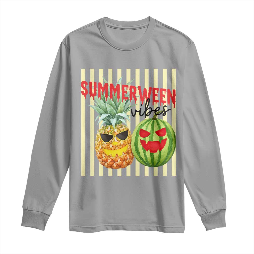 Funny Summerween Fruit Long Sleeve Shirt Spooky Pineapple Watermelon Graphic TS12 Sport Gray Print Your Wear