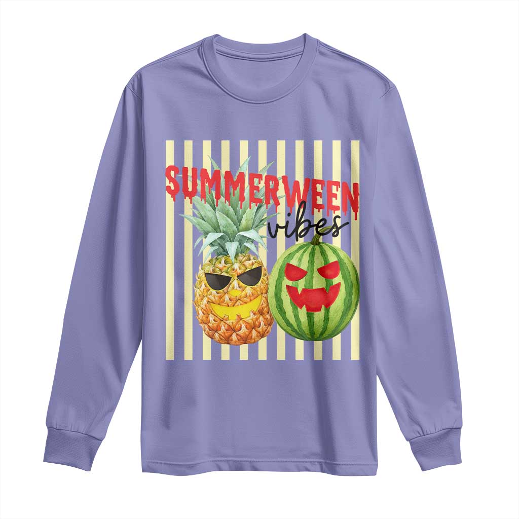Funny Summerween Fruit Long Sleeve Shirt Spooky Pineapple Watermelon Graphic TS12 Violet Print Your Wear