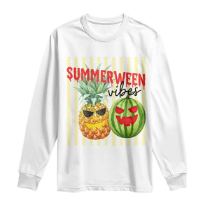 Funny Summerween Fruit Long Sleeve Shirt Spooky Pineapple Watermelon Graphic TS12 White Print Your Wear