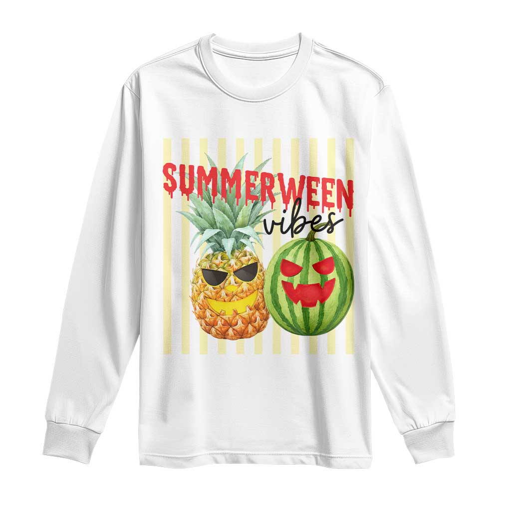 Funny Summerween Fruit Long Sleeve Shirt Spooky Pineapple Watermelon Graphic TS12 White Print Your Wear