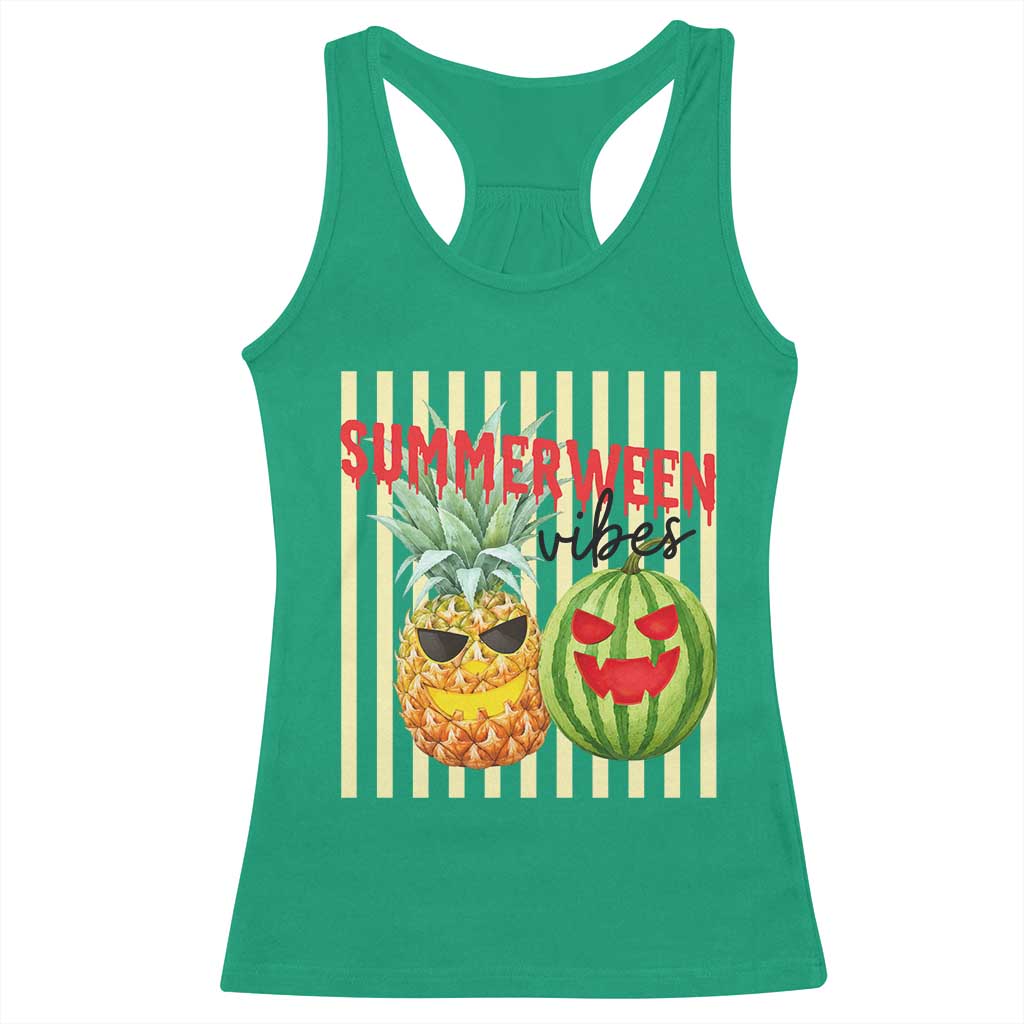 Funny Summerween Fruit Racerback Tank Top Spooky Pineapple Watermelon Graphic TS12 Irish Green Print Your Wear