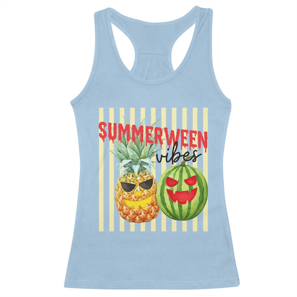 Funny Summerween Fruit Racerback Tank Top Spooky Pineapple Watermelon Graphic TS12 Light Blue Print Your Wear