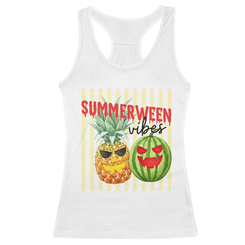 Funny Summerween Fruit Racerback Tank Top Spooky Pineapple Watermelon Graphic TS12 White Print Your Wear