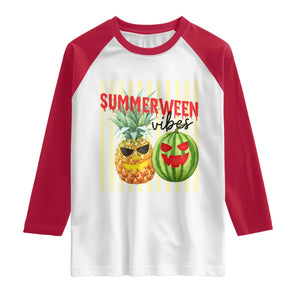 Funny Summerween Fruit Raglan Shirt Spooky Pineapple Watermelon Graphic TS12 White Red Print Your Wear