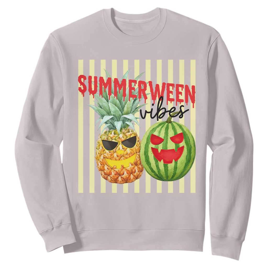 Funny Summerween Fruit Sweatshirt Spooky Pineapple Watermelon Graphic TS12 Ice Gray Print Your Wear