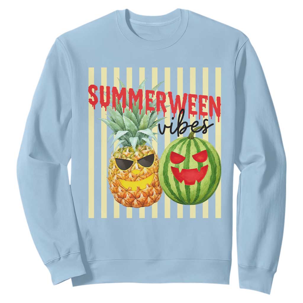 Funny Summerween Fruit Sweatshirt Spooky Pineapple Watermelon Graphic TS12 Light Blue Print Your Wear