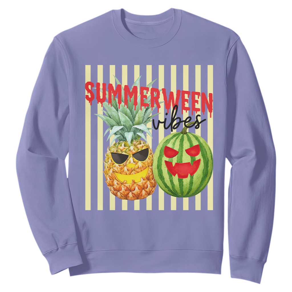 Funny Summerween Fruit Sweatshirt Spooky Pineapple Watermelon Graphic TS12 Violet Print Your Wear