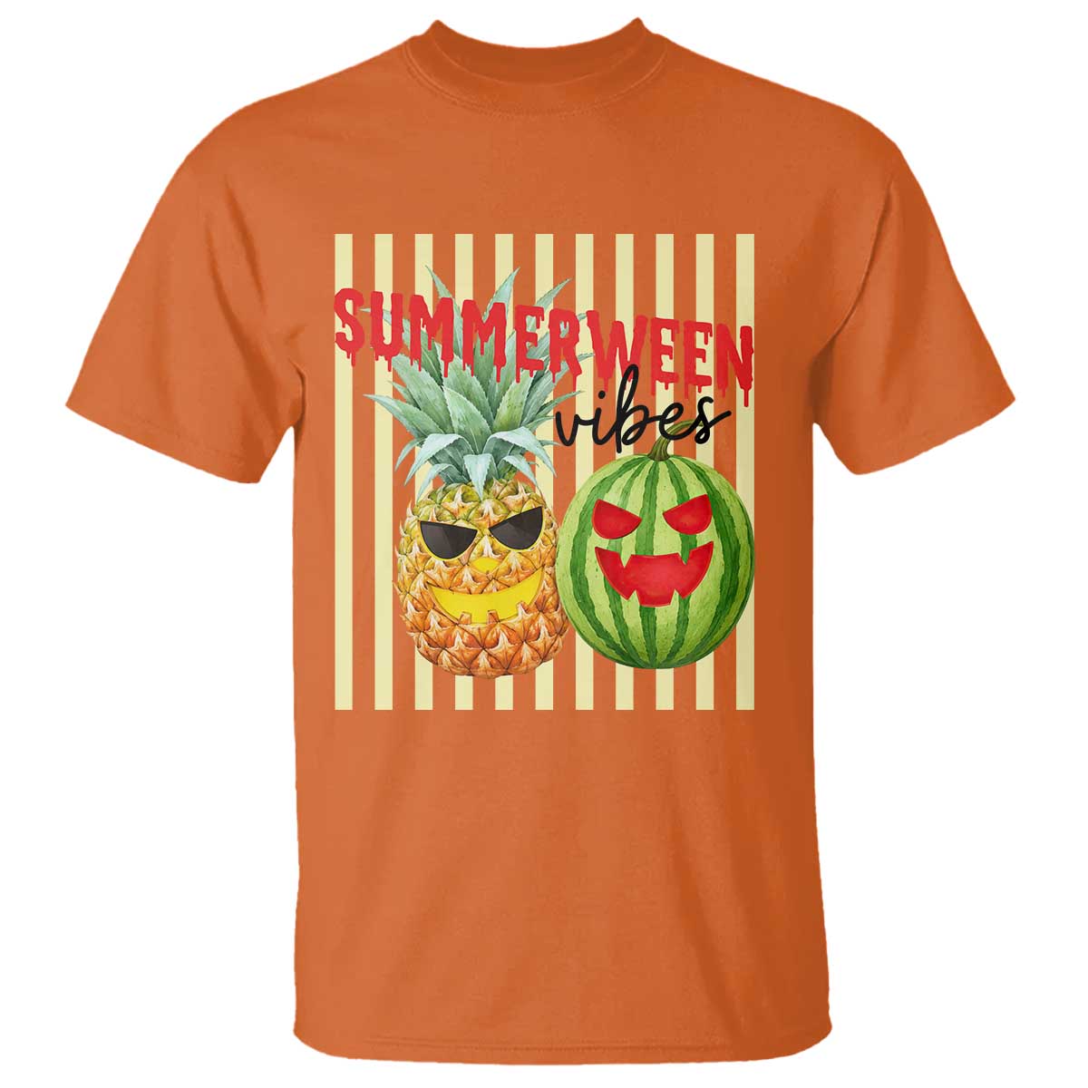 Funny Summerween Fruit T Shirt Spooky Pineapple Watermelon Graphic TS12 Orange Print Your Wear