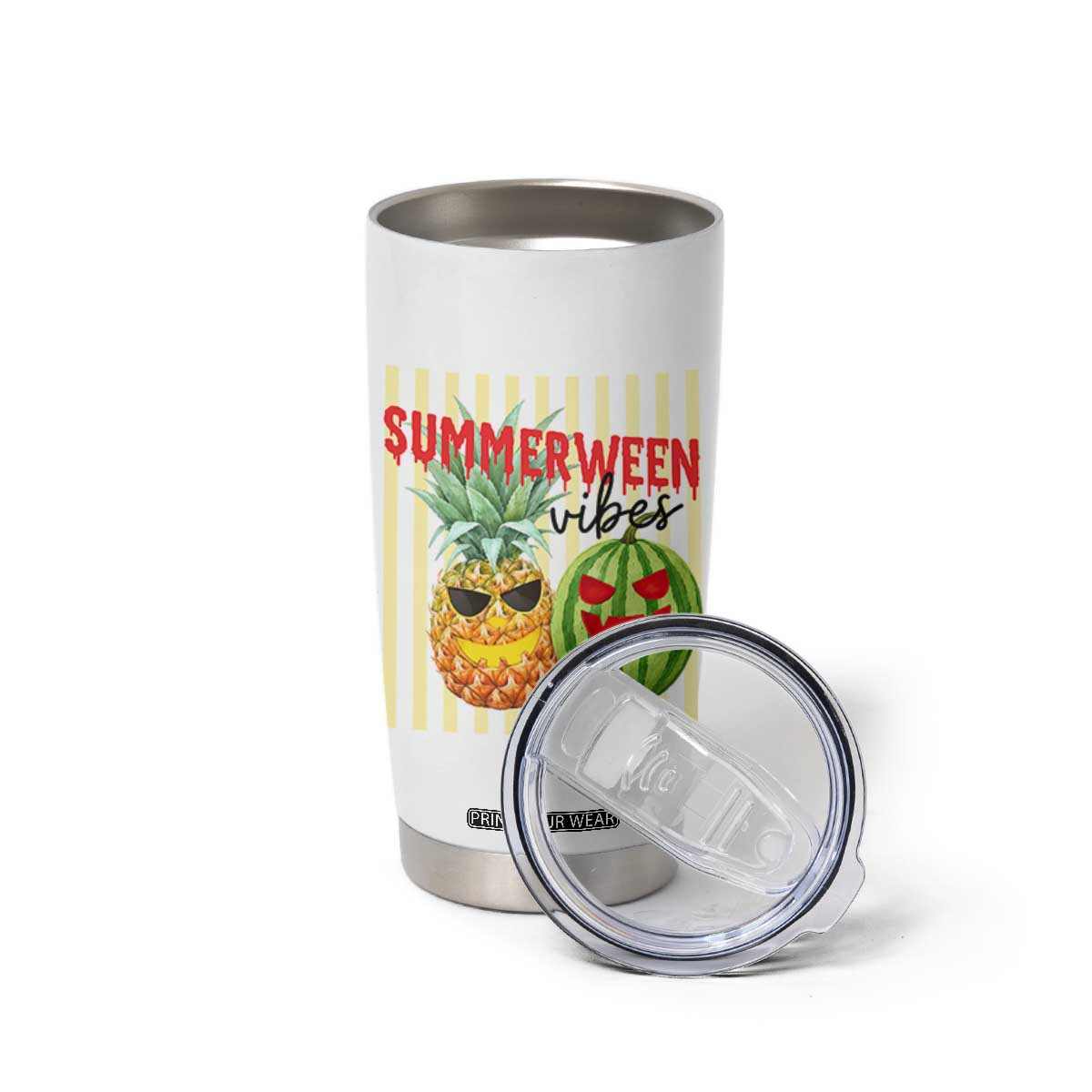 Funny Summerween Fruit Tumbler Cup Spooky Pineapple Watermelon Graphic TS12 Print Your Wear