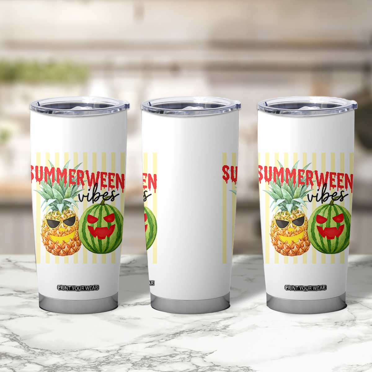Funny Summerween Fruit Tumbler Cup Spooky Pineapple Watermelon Graphic TS12 Print Your Wear
