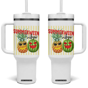 Funny Summerween Fruit Tumbler With Handle Spooky Pineapple Watermelon Graphic TS12 One Size: 40 oz White Print Your Wear