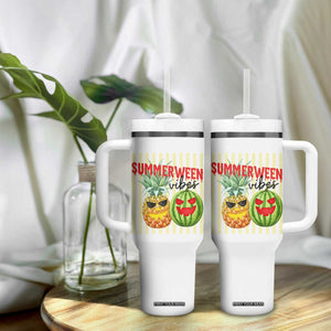 Funny Summerween Fruit Tumbler With Handle Spooky Pineapple Watermelon Graphic TS12 Print Your Wear