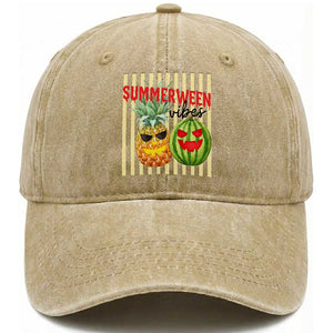 Funny Summerween Fruit Washed Cotton Baseball Cap Spooky Pineapple Watermelon Graphic TS12 Print Your Wear
