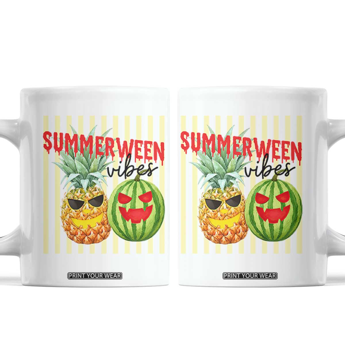 Funny Summerween Fruit Coffee Mug Spooky Pineapple Watermelon Graphic TS12 White Print Your Wear