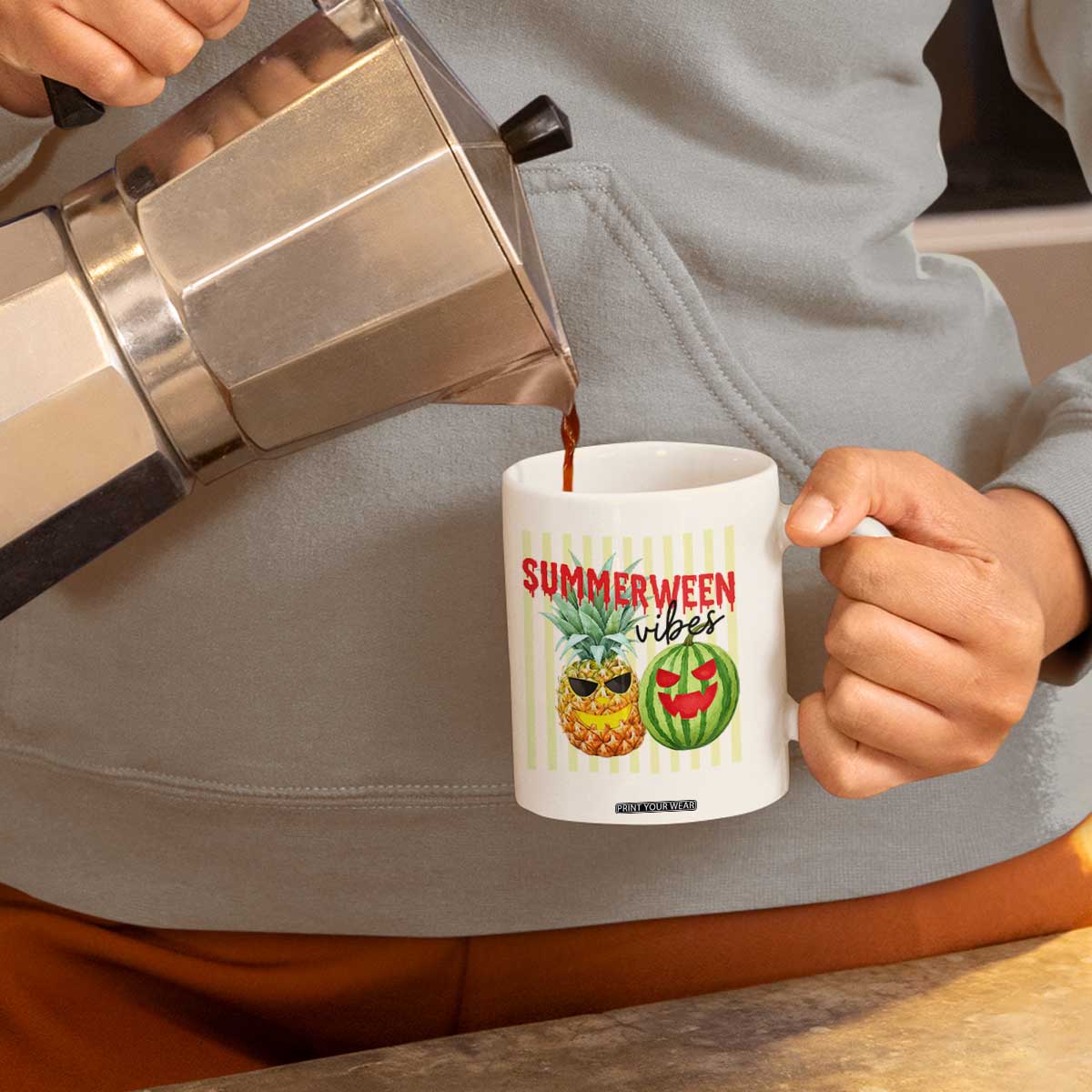 Funny Summerween Fruit Coffee Mug Spooky Pineapple Watermelon Graphic TS12 Print Your Wear