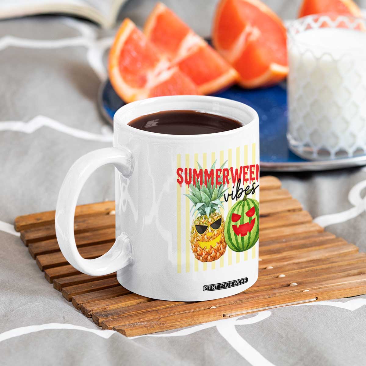 Funny Summerween Fruit Coffee Mug Spooky Pineapple Watermelon Graphic TS12 Print Your Wear