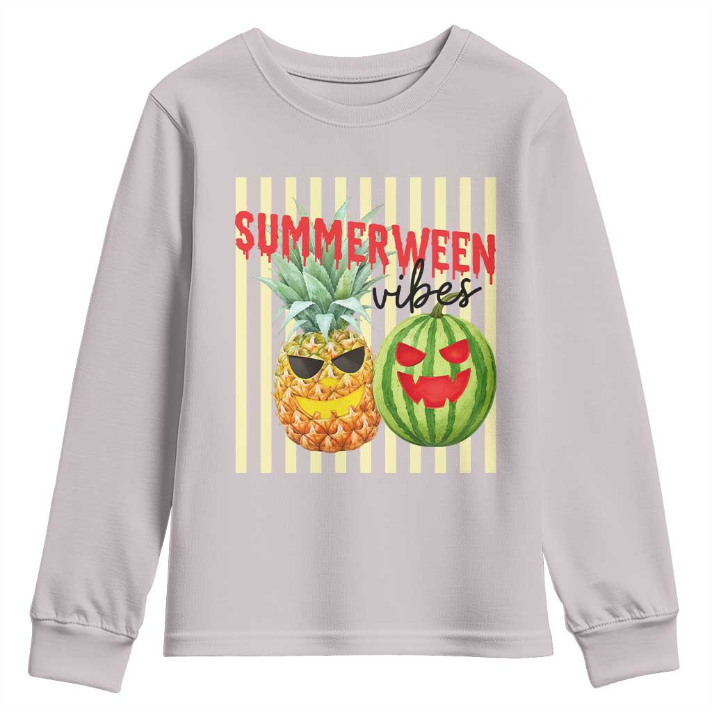 Funny Summerween Fruit Youth Sweatshirt Spooky Pineapple Watermelon Graphic TS12 Ice Gray Print Your Wear